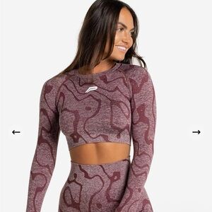 Patterned Long Sleeve Crop Top